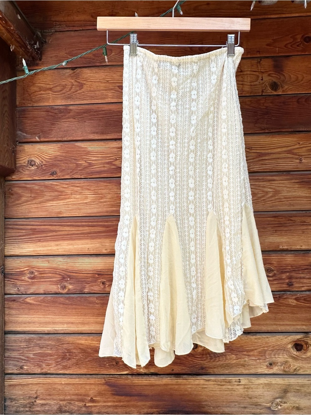 Women's Cream Lace Panel Midi Skirt